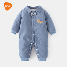 巴比象A类加棉偏开连体衣宝宝夹棉加厚秋冬装哈衣婴儿连身衣爬服