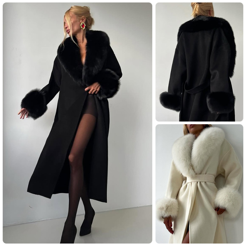 European and American Cross-Border 2026 New Style Warm and Fashionable Loose-Fitting Solid Color Large Lapel Plush Fur Wool Long Coat European and American Cross-Border 2026 New Style Warm and Fashionable Loose-Fitting Solid Color Large Lapel Plush Fur Wool Long Coat