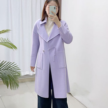 汉派专柜双面羊绒大衣女中长款双面紫色毛呢大衣小个子163