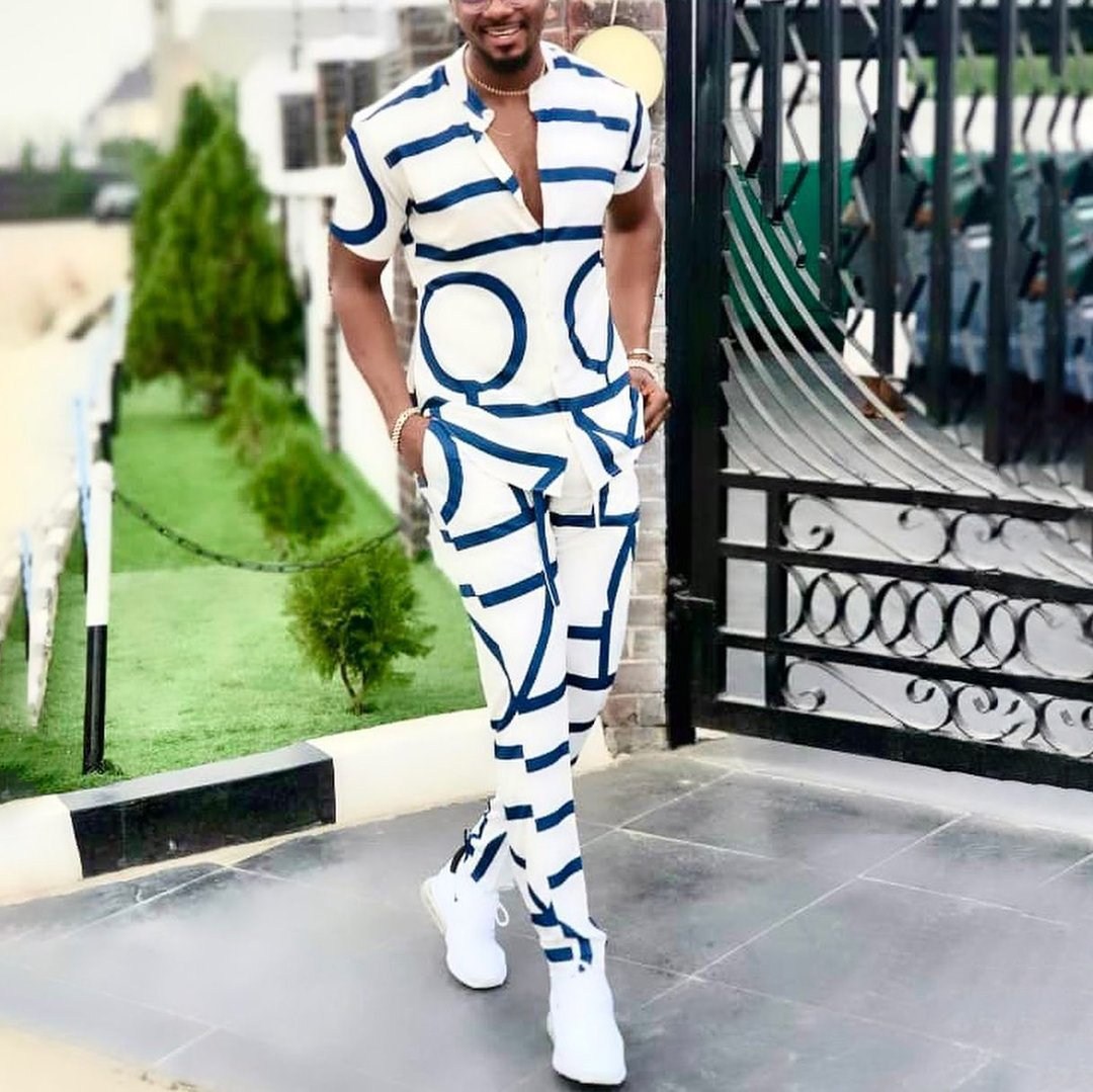 Monochrome Men's Summer Casual Two-piece Shirt And Trousers Set_voghion.com