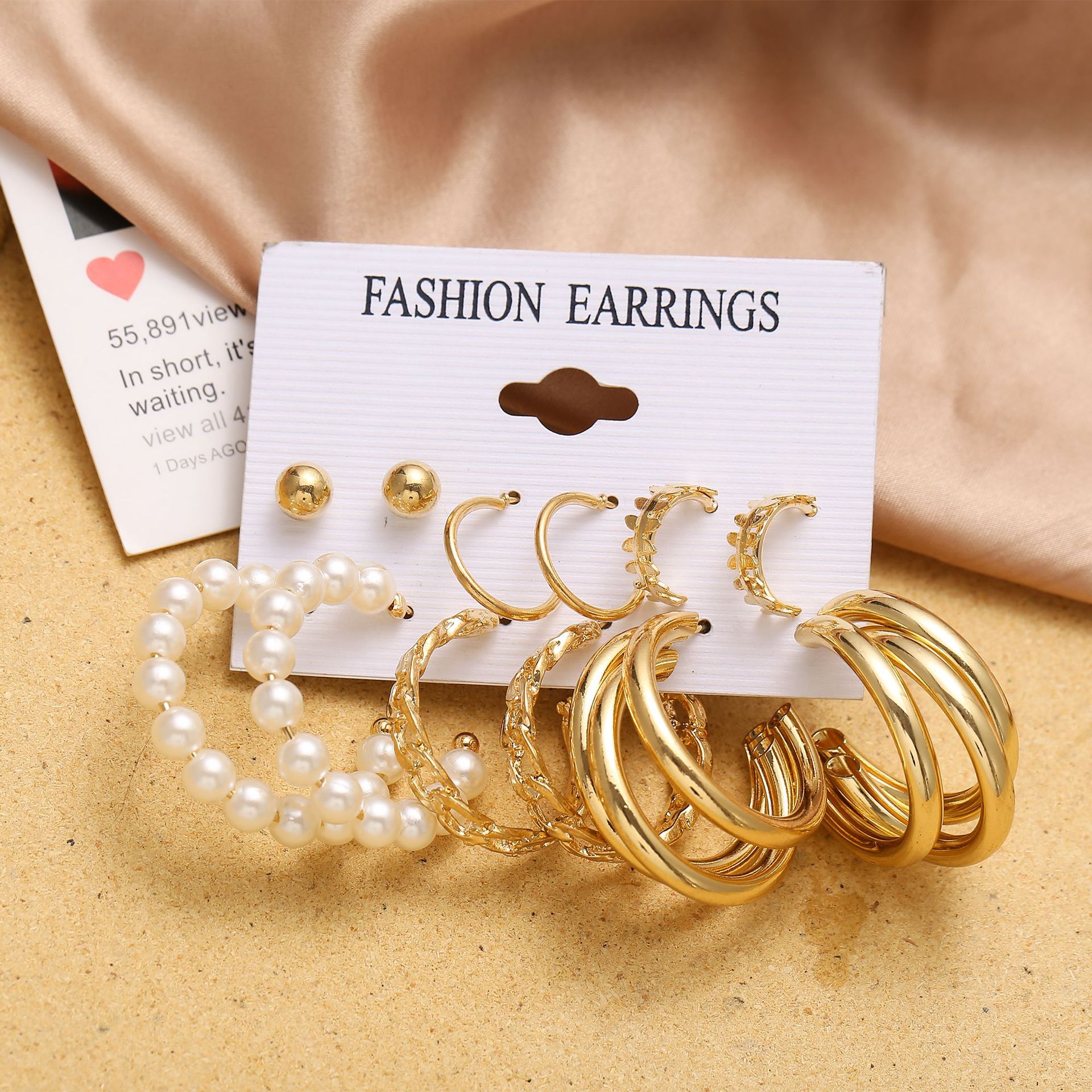 Nihaojewelry Wholesale Jewelry New Metal Circle Geometric Pearl Earrings 6-piece Set display picture 8