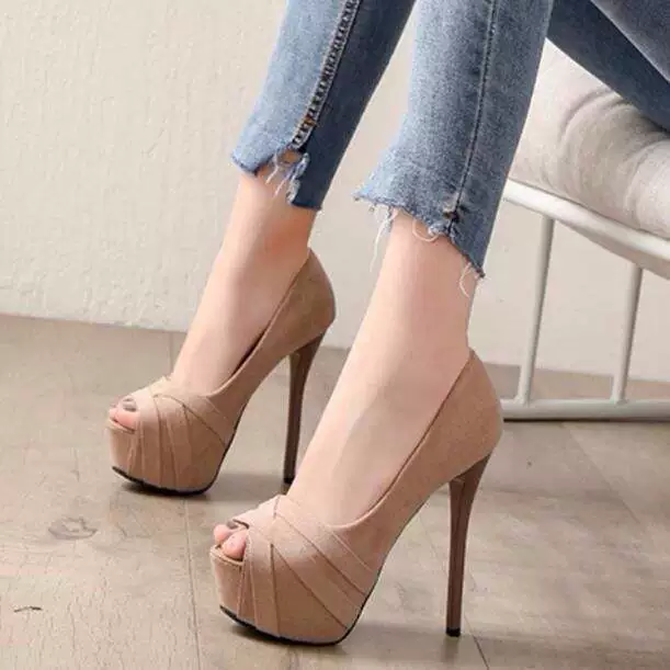 Весенне-осенние туфли на каблуке 12 см для ночного клуба, непромокаемая платформа, пикантные профессиональные замшевые рабочие туфли на тонком каблуке с рыбьим ртом для женщин