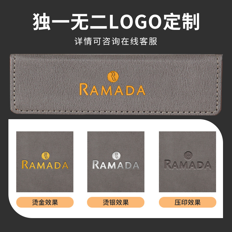 Kit de cuero de hotel de alta gama, habitaciones de hotel, piezas diversas, caja de consumo de LOGOTIPO personalizada, guía de servicio de cuero de pu, fábrica