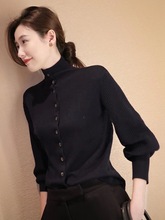 高品质系列 、宫廷袖衬衫款针织衫开衫女高领 秋冬新款