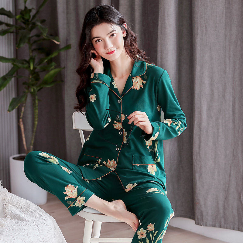100% algodón pijamas mujeres primavera otoño manga larga suelta más tamaño de mediana edad madre ropa casa traje
