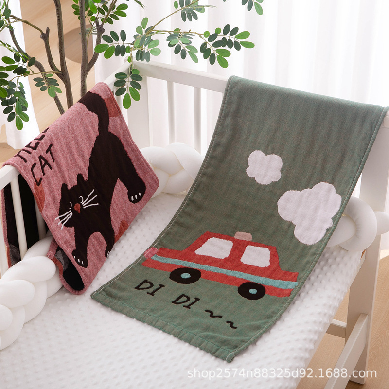 Pure Cotton Gauze Towel 34X75Cm Four-Layer Cartoon Adult Cotton Absorbent Bath Face Wash Household Class a Towel