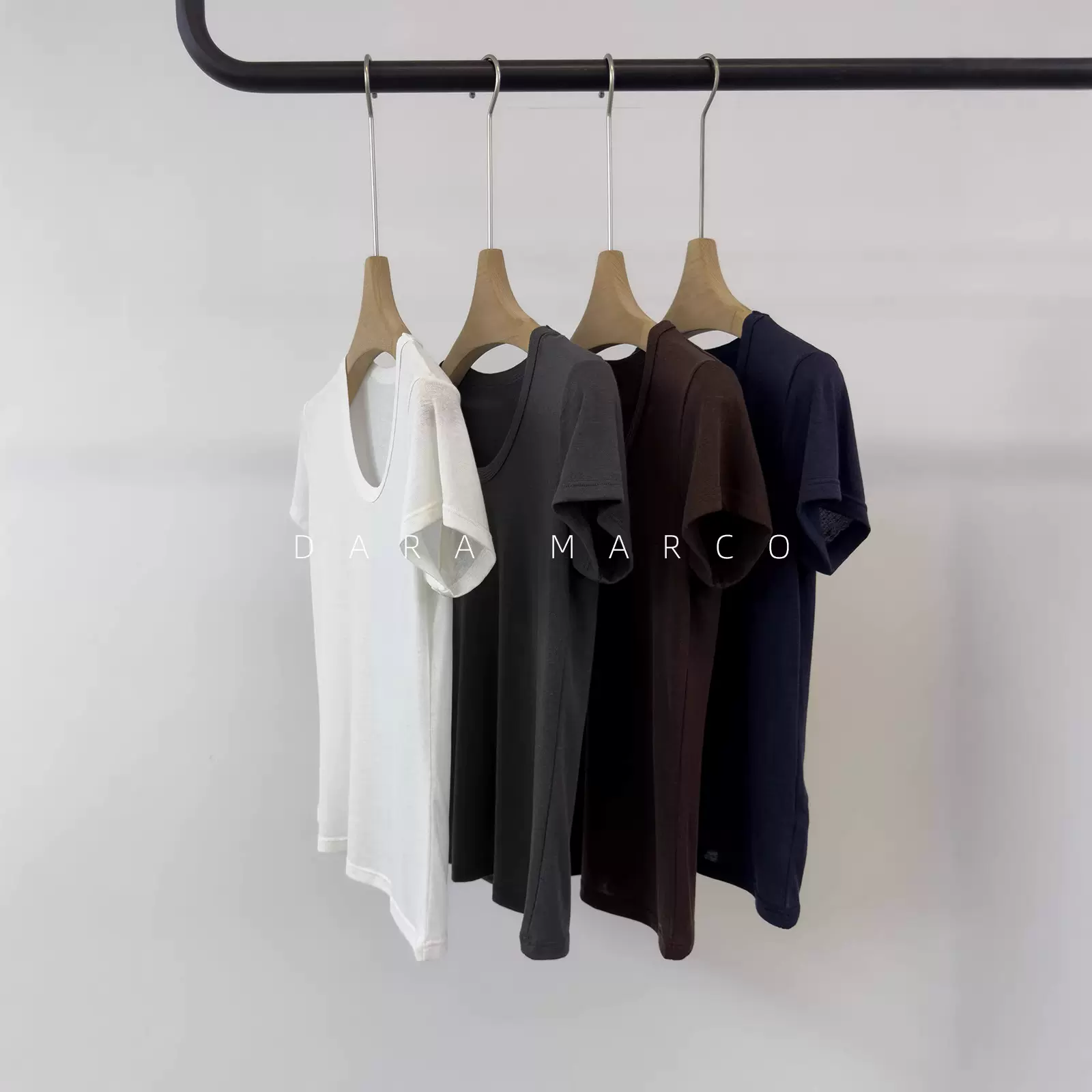 修身显瘦小U领T恤女短袖夏季雨露亚麻莱赛尔面料透气舒适百搭打底