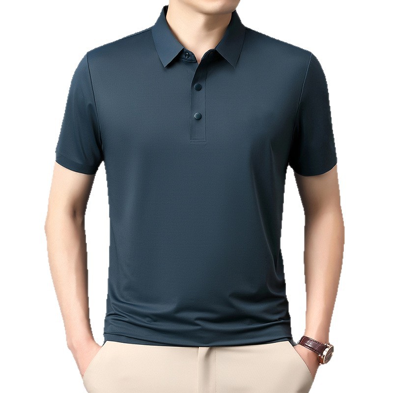 Áo polo nam tay ngắn cổ bẻ ẩn nút, chất liệu ice silk thấm hút nhanh khô — đen