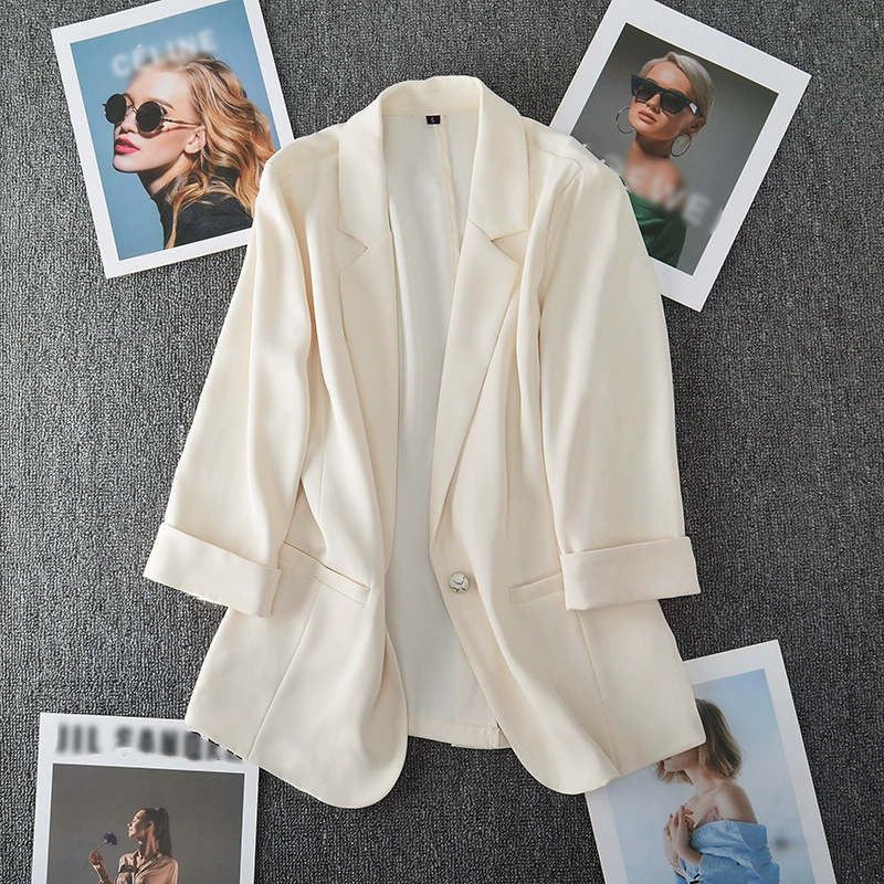 Новый женский маленький костюм больших размеров, летний пухлый кремово-белый тонкий длинный шифоновый пиджак 200 кг