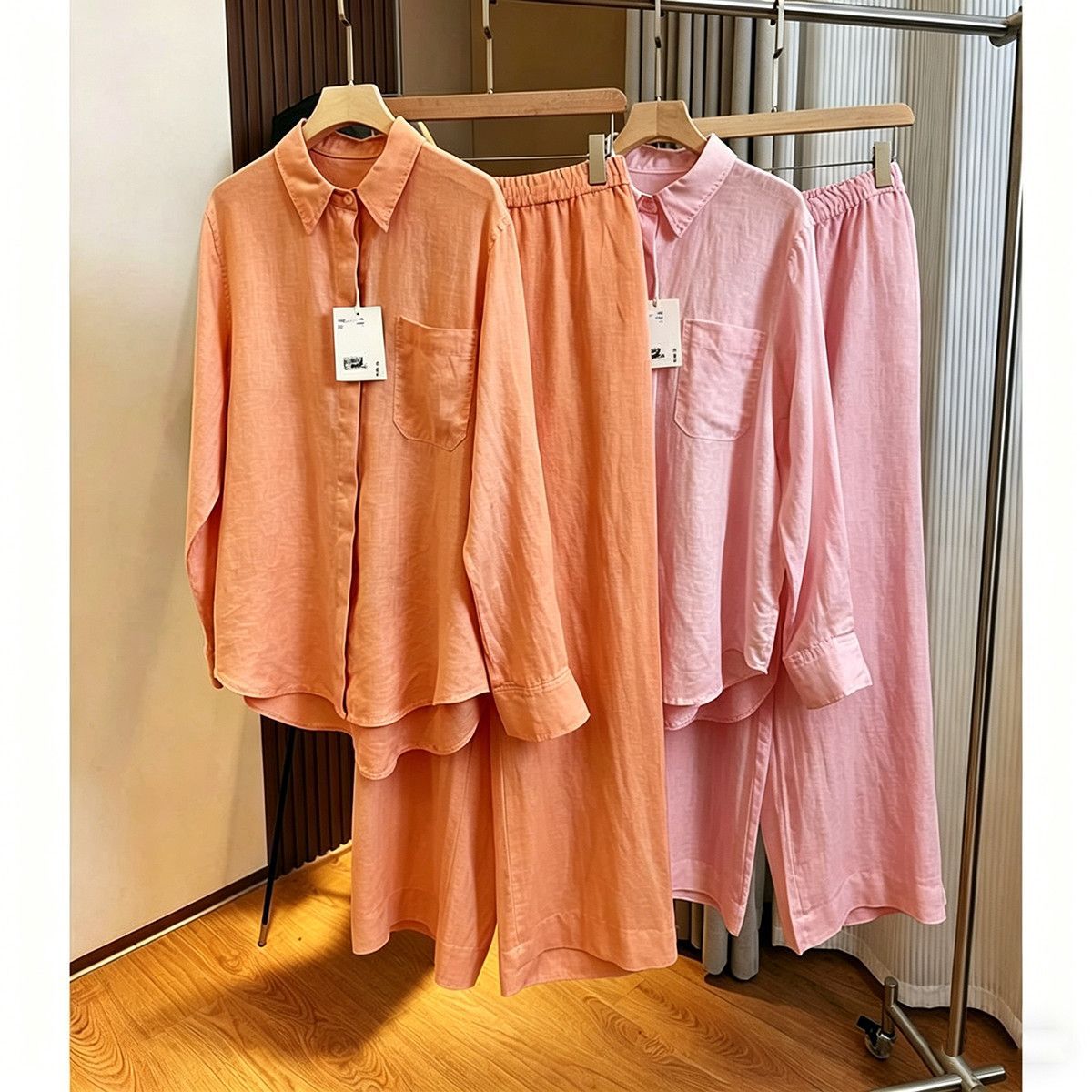 Women's Cotton Linen Shirt Set Korean Style Lightweight Loose Sun Protective Top And Wide Leg Pants Two Piece Fashionable Youthful Clothing_ecoleips.com