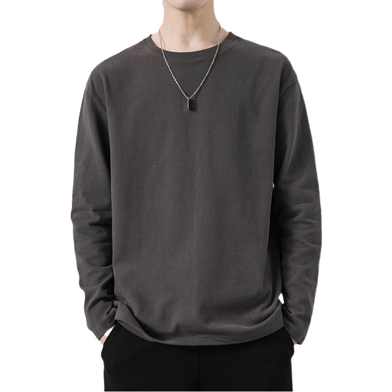 Camiseta de manga larga de algodón para hombres primavera nuevo color sólido versátil simple camisa de Fondo Juvenil pareja suelta superior