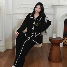 冬季可爱卡通软绵绵半边绒睡衣女加绒加厚可外穿翻领家居服