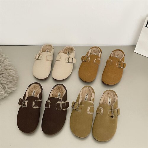 Birkenstock shoes for women, plus velvet, cute cotton slippers,  autumn and winter new slip-on slip-ons, retro beanie shoes