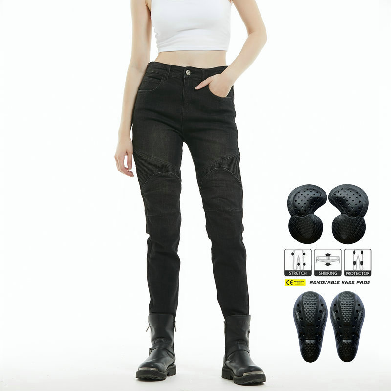 Pantalones vaqueros de motocicleta de Caballero de las mujeres que montan pantalones de motocicleta Kevlar resistente al desgaste resistente al desgarro pantalones resistentes a la caída fuera de la carretera