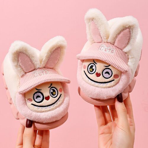 Labubu Children's Cotton Slippers for Autumn and Winter, for Girls, EVA Warm and Fuzzy, Parent-Child Home Slippers, Non-Slip Thick Sole, for Boys