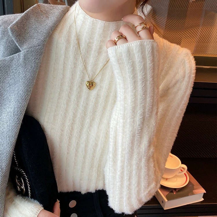 Мягкий и нежный свитер для женщин 2025, осенне-зимний новый корейский стиль, модная рубашка с полугольфом и внутренним слоем на флисовой подкладке, утолщенная нижняя рубашка для женщин