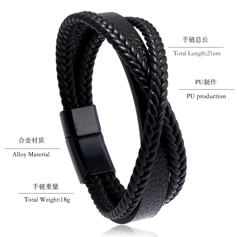 アマゾンクロスボーダー個性手編み革ブレスレット多層x字形ファッション男性革革ブレスレットチタン鋼|undefined
