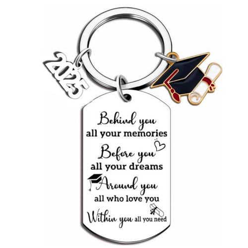 Stainless steel keychain for the 2025 graduation season, university senior and junior gift, European and American style keychain