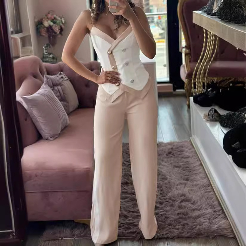 2024 cross-border foreign trade fashion double-breasted suspenders suit women's suit 2024 cross-border foreign trade fashion double-breasted suspenders suit women's suit