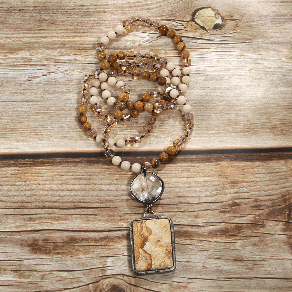 65g Weight Natural Stone Pendant Material Pendant Necklace Classification Natural Stone Chain Material Beaded Chain Chain Type 1 Piece Quantity Holiday Occasion natural stone Material Geometric Pattern Women's Gender Retro Style Retro Geometric Natural Stone Beaded Chain Pendant Necklace In Bulk 1