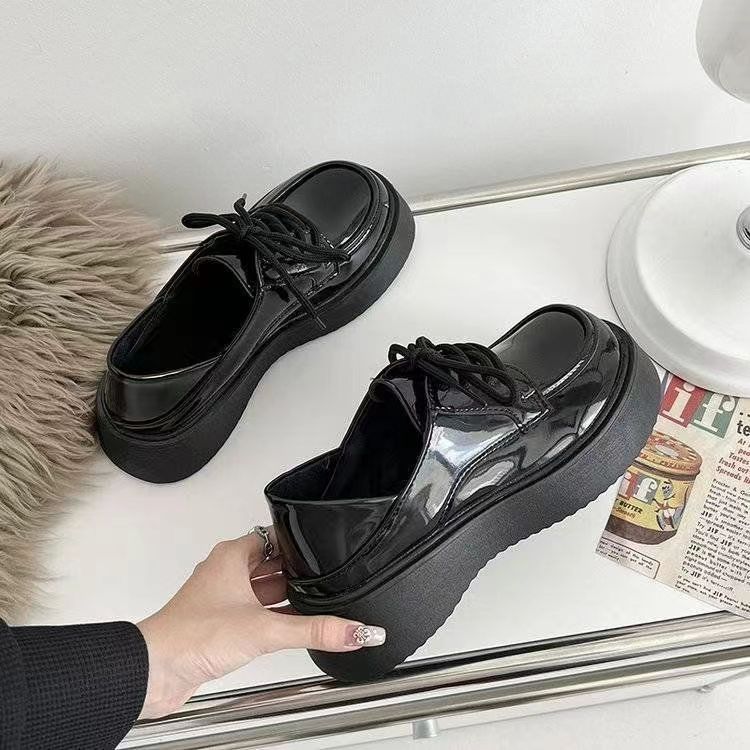 Zapatos de Lefour zapatos de cuero para mujeres 2026 muffins zapatos de suela única correa de cabeza redonda zapatos muffins negros negros