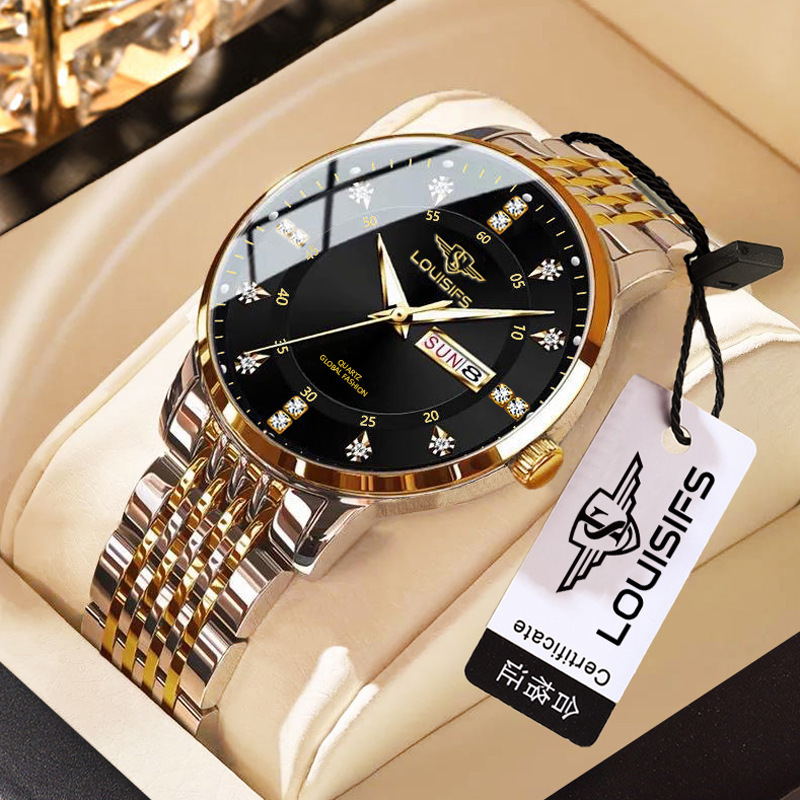 外贸速卖通爆款瑞士认证进口潮流时尚双日历防水夜光男士手表腕表