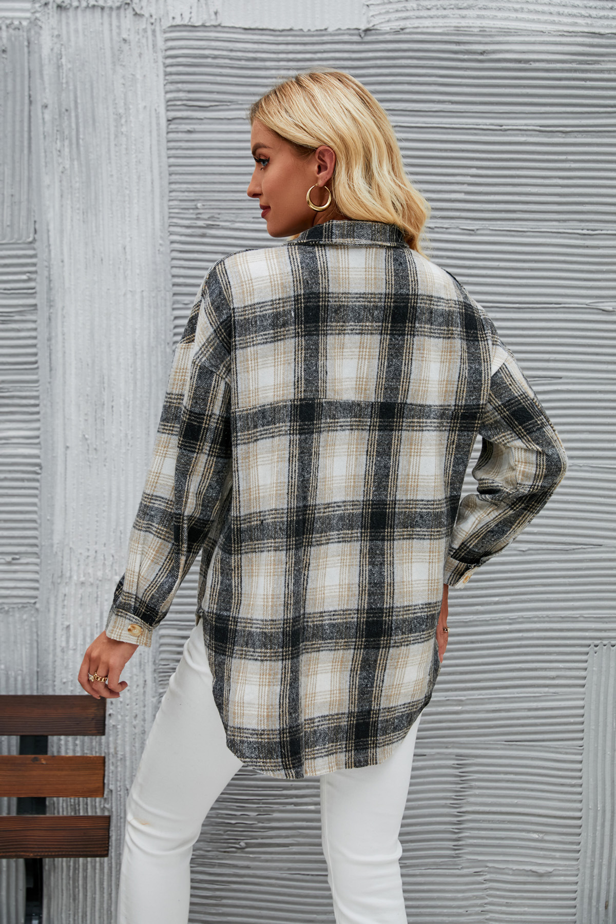 Womens Plaid Woolen Blouse Long Sleeve Loose Winter Jacket For Women_voghion.com