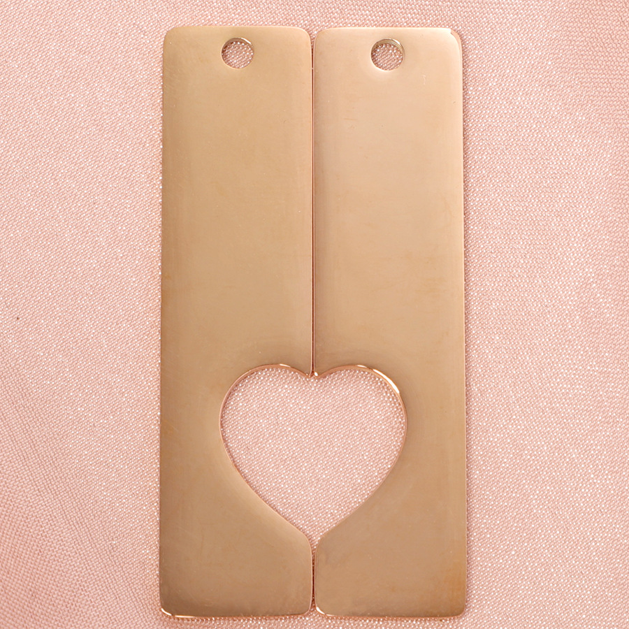 Real Gold Plated Plating Material 1 Set 50*12.5mm 304 Stainless Steel PVD Coated Real Gold Plated Customization Laser Engraving Heart Shape Rectangle Pendant DIY Jewelry Accessories