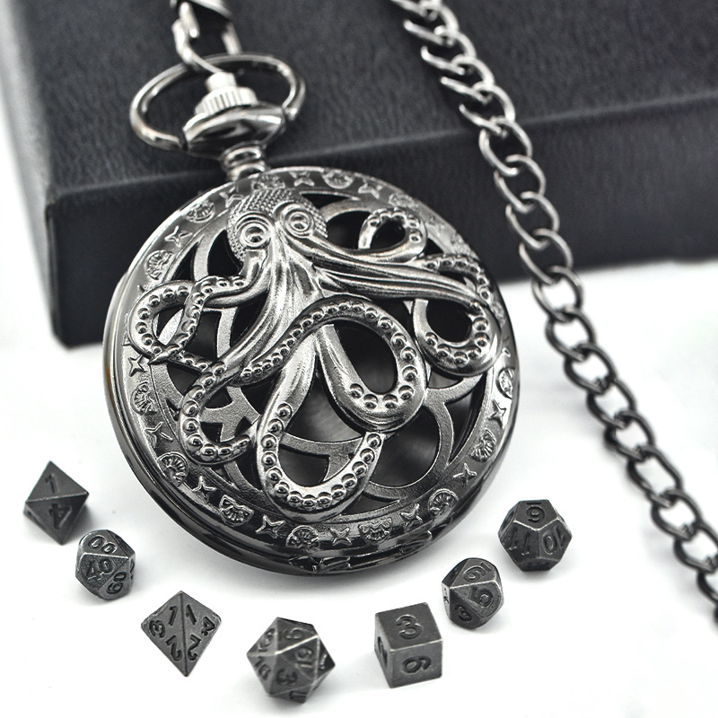 Foreign Trade Explosions Dice Hot Sale Bronze Black Hollow Octopus Pocket Watch Case-Dice Table Octopus Pocket Watch