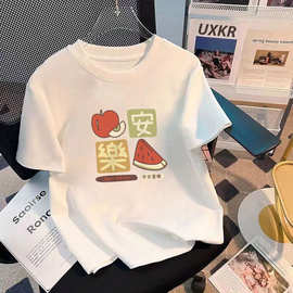 实拍夏季2024中国风纯棉短袖女T恤喜庆吉祥图休闲白色中大童上衣