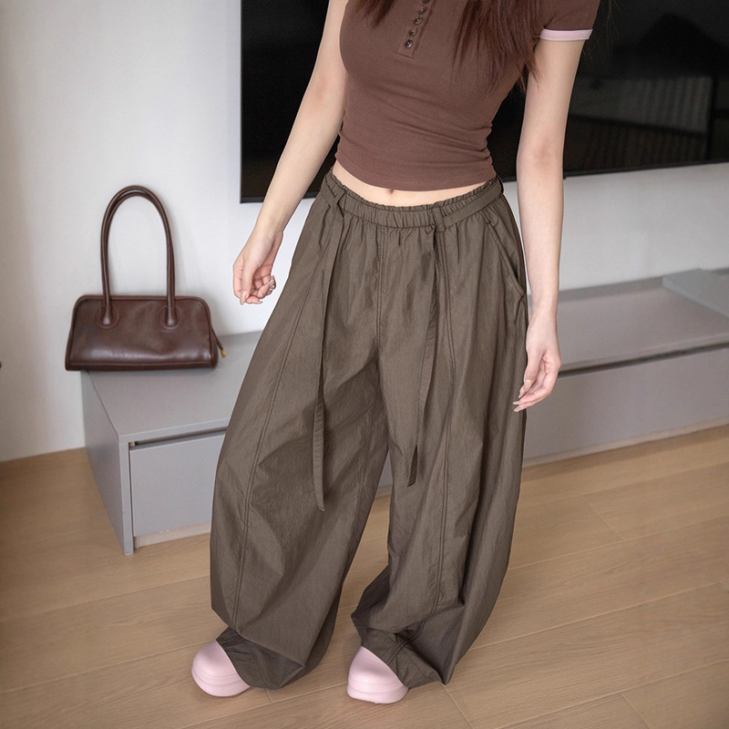 Korean-Style Curved Hem Air Pants for Women, Summer New Quick-Dry Versatile Slimming Ruffled Pleated Casual Wide-Leg Pants Long Pants Korean-Style Curved Hem Air Pants for Women, Summer New Quick-Dry Versatile Slimming Ruffled Pleated Casual Wide-Leg Pants Long Pants