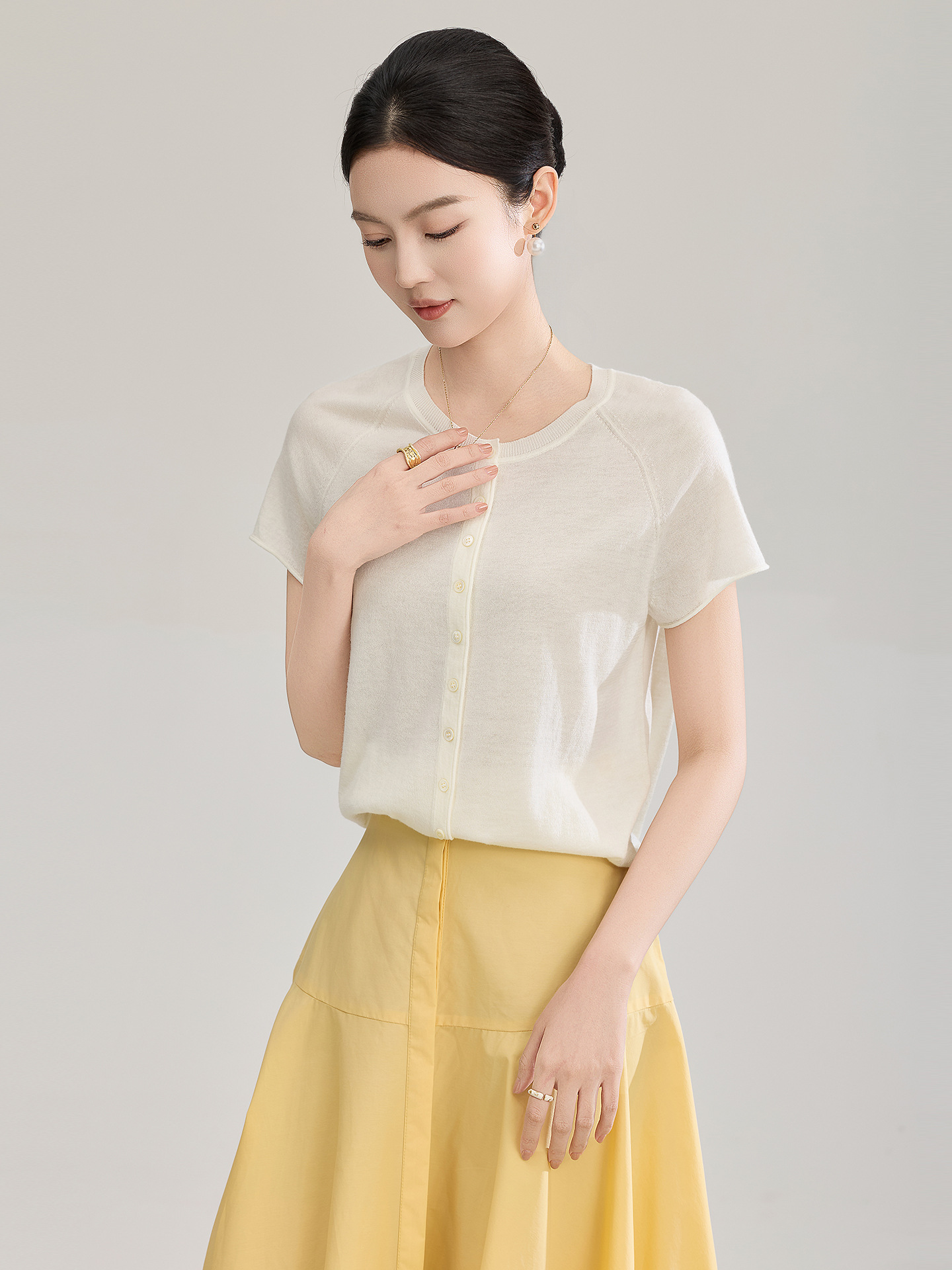 Áo cardigan len nhỏ tay ngắn dáng rộng phong cách lười biếng — màu xanh navy