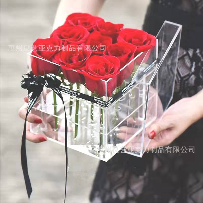 厂家直销亚克力花盒永生花盒鲜花玫瑰收纳盒水晶花盒礼品盒