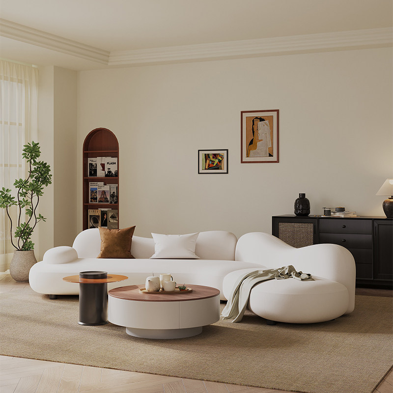 Sofá de sal marina minimalista italiano, sala de estar, sofá de esquina de forma especial, sofá de tela en forma de arco
