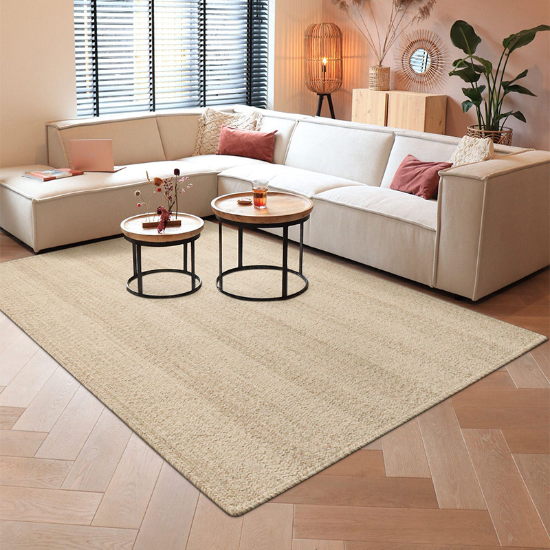 Alfombra de lana natural alfombra de mesa de salón nórdica simple silencioso dormitorio familiar tejido a mano alfombra de bordeado image 2