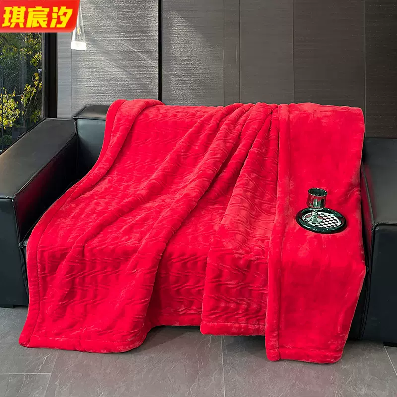 厂家批发新款水波纹精品婚庆云毯毛毯结婚送礼床品冬季保暖盖毯子