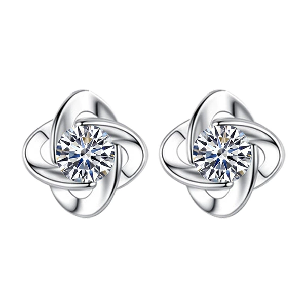 H113 Blue Leaf Earrings/White Diamond (Copper Plated White Gold)