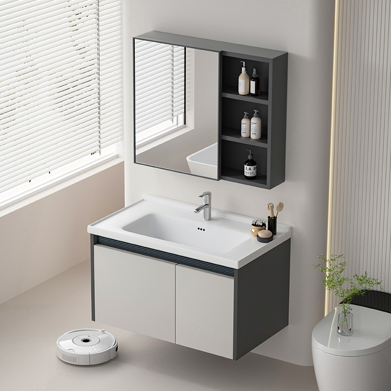 Acero inoxidable panal de aluminio gabinete de baño combinado gabinete de espejo inteligente de aluminio espacio lavabo de cerámica de lavado de manos lavabo de cara integral