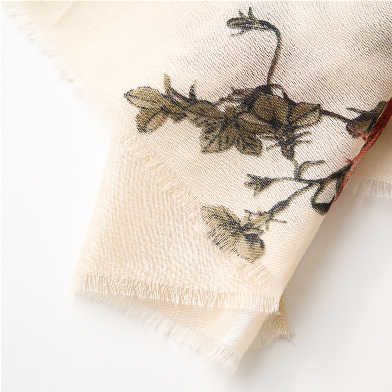 154g Weight Flower Pattern Women'S Gender Printing Design Sweet Style New Cotton Linen Flower Silk Long Scarf 9