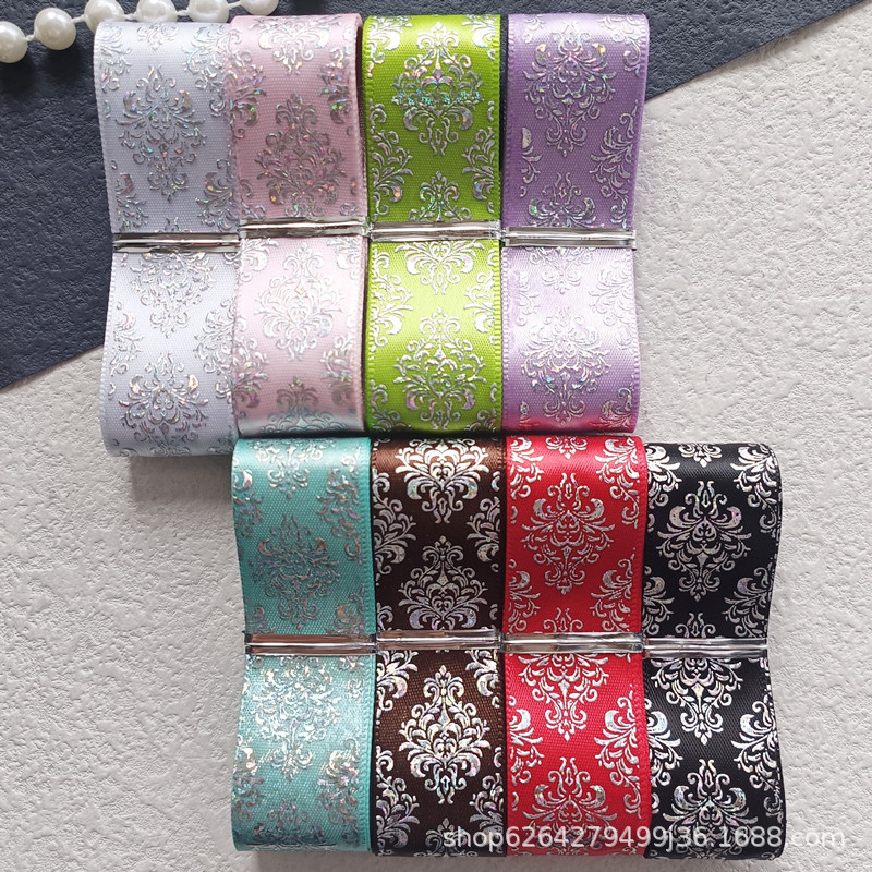 2.5cm Silver Hot Stamping Totem Ribbon Handmade DIY Bar Ribbon Material Support Stick Bow Accessories Aa43 2.5cm Silver Hot Stamping Totem Ribbon Handmade DIY Bar Ribbon Material Support Stick Bow Accessories Aa43