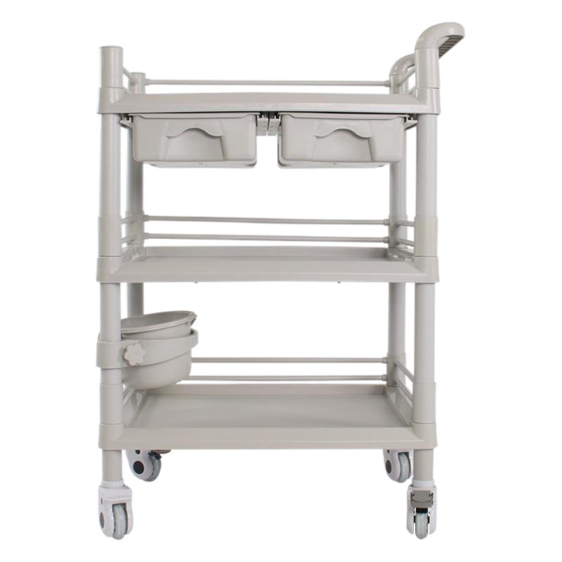 Carretilla plástica del salón de belleza del ABS doble-carro móvil del oficio del Hospital de la capa con el cajón que viste el coche del cambio