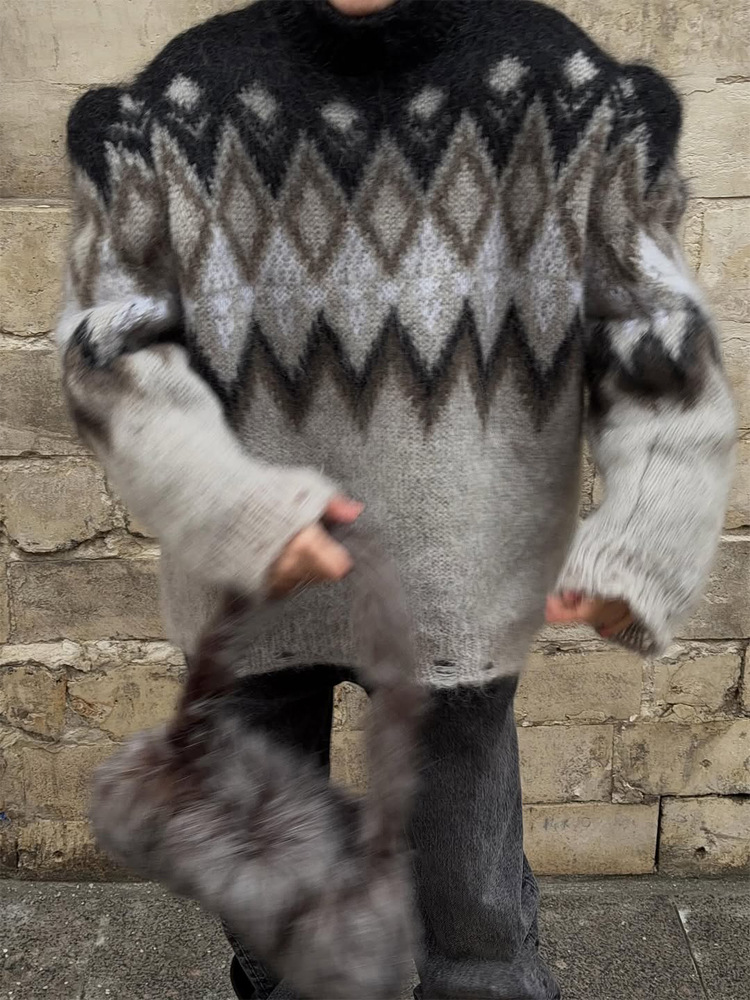 Temperamento de moda, estilo relajado, suéter de cuello alto en forma de diamante, otoño y invierno de 2025, nuevo estilo europeo y americano transfronterizo