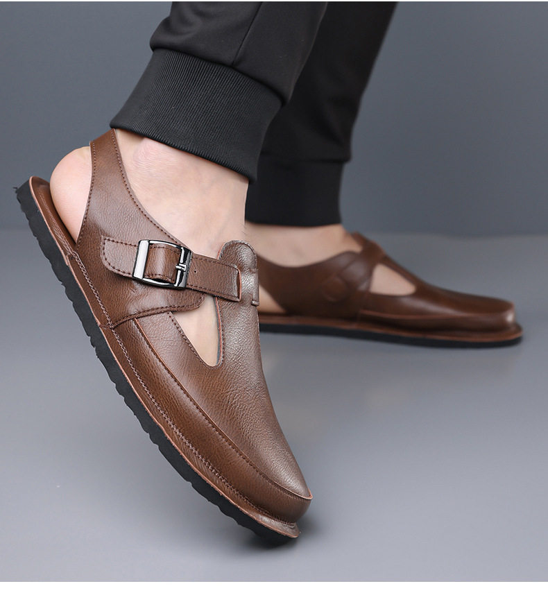 Dép sandal nam bít mũi kiểu La Mã cỡ lớn chống trượt, đế cao su, thoáng khí — Màu nâu, màu đen chi tiết 15