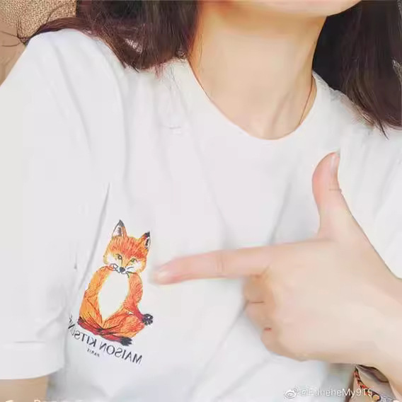 Cross-Border Short-Sleeve T-Shirt Mk Little Yoga Fox Oversized T-Shirt 100% Pure Cotton Loose T-Shirt Unisex Couple Shirt