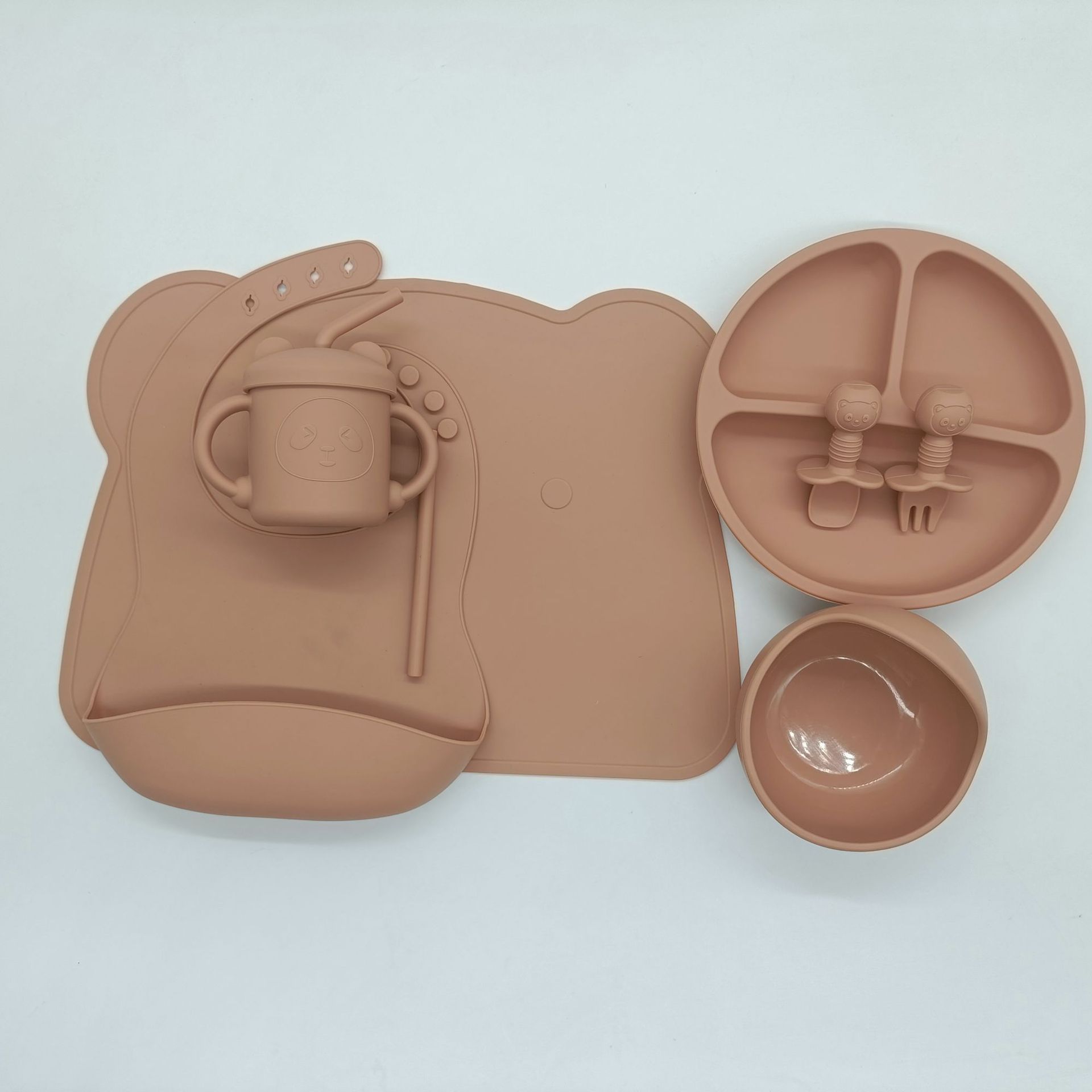 辅食分格餐盘小熊餐垫 divided silicone plate and panda mat