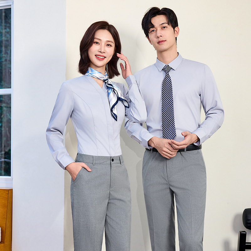 Men's and Women's Professional Attire: Harmonyos Smart Travel 4S Store Sales Gray Office Work Shirts, White Aito Shirts, V-Neck