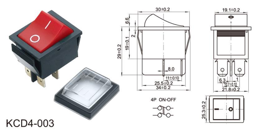 直销 船型开关 KCD4系列 打包机运动器材开关按摩椅开关 4脚带灯