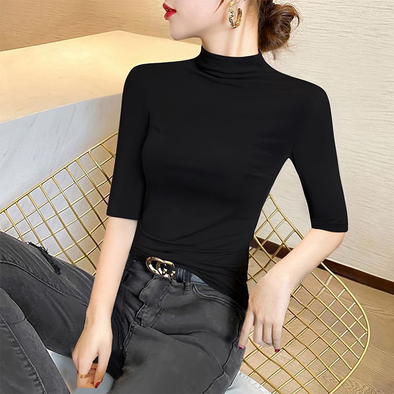 블랙 하프 터틀넥 7부소매