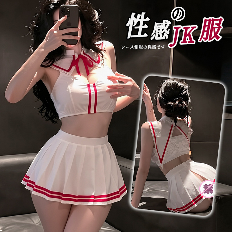 Sexy lingerie, feminine JK uniform, pure and alluring, revealing school uniform style, pleated skirt, convenient and easy to wear, no need to remove, set of hand accessories Sexy lingerie, feminine JK uniform, pure and alluring, revealing school uniform style, pleated skirt, convenient and easy to wear, no need to remove, set of hand accessories