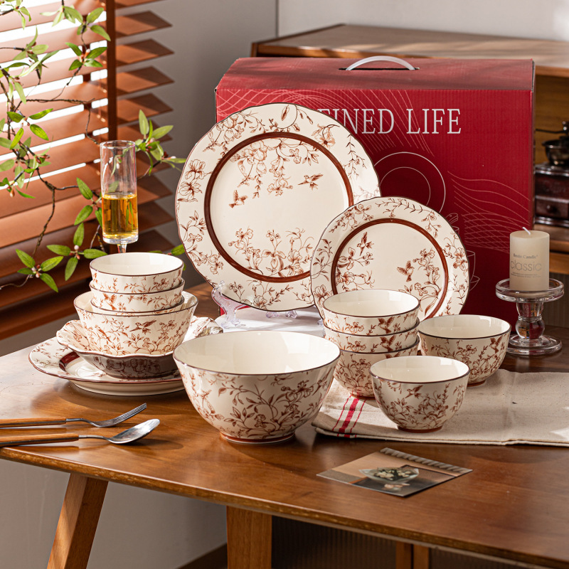 Queyue Ceramic Tableware Set, Bowls and Plates for Home Use, High-Quality Ceramic Bowls and Plates, Gifts for Moving into a New Home